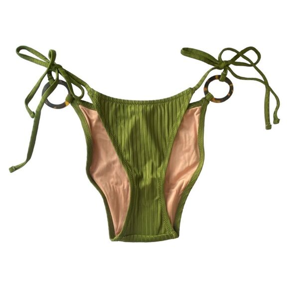 J Crew Canteen Green Wide Rib Tortoiseshell Ring String Bikini Bottom Sz S NWT - Picture 3 of 12